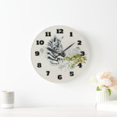 Safari Zebra mit grünen Savannah Bäumen Wasserfarb Große Wanduhr (Zuhause)