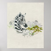 Safari Zebra mit grüner Savannah Tree Wasserfarbe Poster (Vorne)