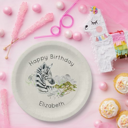 Safari Zebra Wild Exotic Animal Happy Birthday Pappteller (Party)