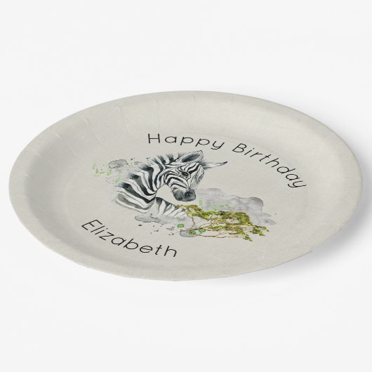 Safari Zebra Wild Exotic Animal Happy Birthday Pappteller (Schrägansicht)
