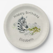 Safari Zebra Wild Exotic Animal Happy Birthday Pappteller (Vorderseite)