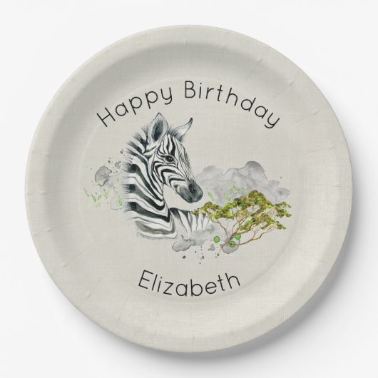 Safari Zebra Wild Exotic Animal Happy Birthday Pappteller (Vorderseite)