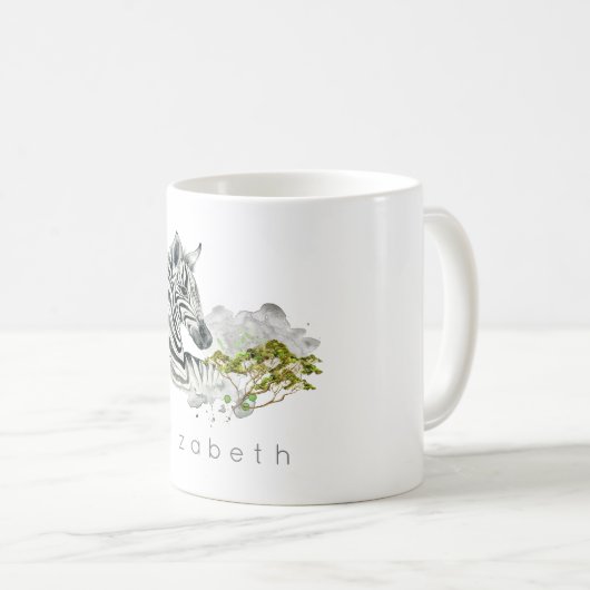 Safari Zebra Wild Exotic Animal in Wasserfarben Kaffeetasse (VorderseiteRechts)