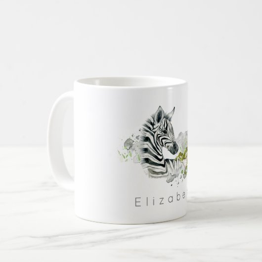 Safari Zebra Wild Exotic Animal in Wasserfarben Kaffeetasse (Vorderseite Links)