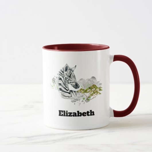 Safari Zebra Wild Exotic Animal in Wasserfarben Tasse (Rechts)
