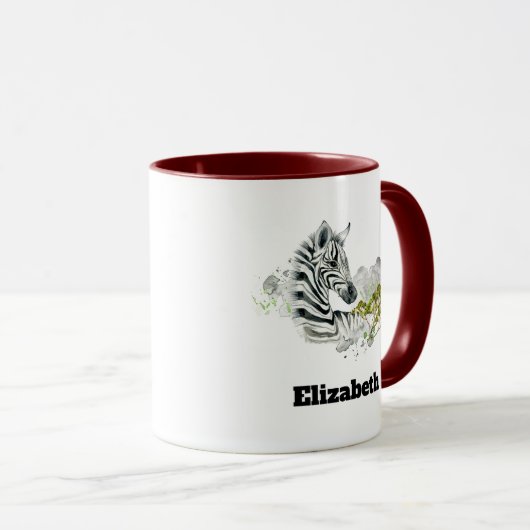 Safari Zebra Wild Exotic Animal in Wasserfarben Tasse (VorderseiteRechts)
