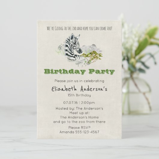 Safari Zebra Zoo Party Geburtstag Einladung (Stehend Vorderseite)