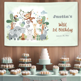 Safari ZOO Animals Wild One Green 1. Geburtstag Banner