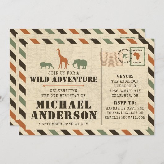 Safari Zoo Geburtstagsparty Einladung (Vorne/Hinten)