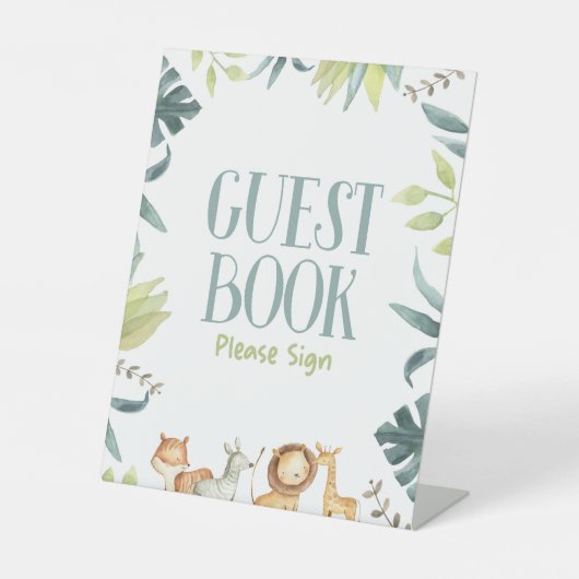 Safari Zoos Animals Gästebuch Party signieren Sockelschild (Vorderseite)