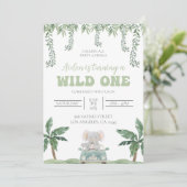 Safari zum ersten Geburtstag Einladung Soft Green (Stehend Vorderseite)