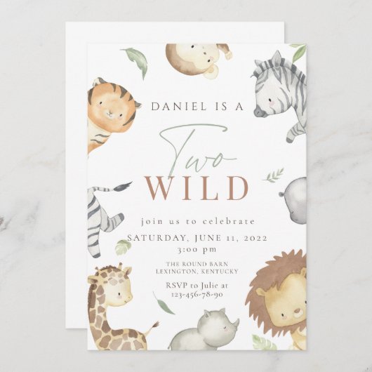 Safari zwei wilde zweite Geburtstag Einladung (Vorne/Hinten)