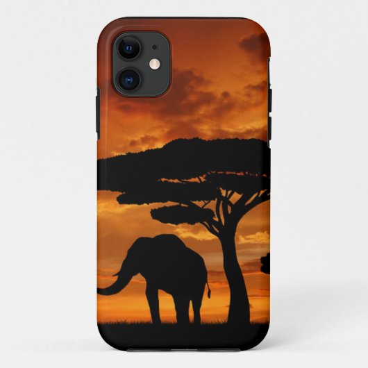 Safariafrikanische Baobabbaum-Elefant-Silhouette Case-Mate iPhone Hülle (Rückseite)