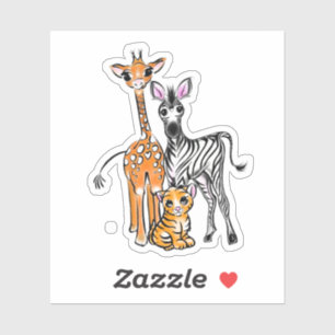 Safarifreunde, Giraffen, Zebra, Tiger, blaue Polka Aufkleber