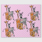 Safarifreunde, Giraffen, Zebra, Tiger, rosa Polka Geschenkpapier (Flach)