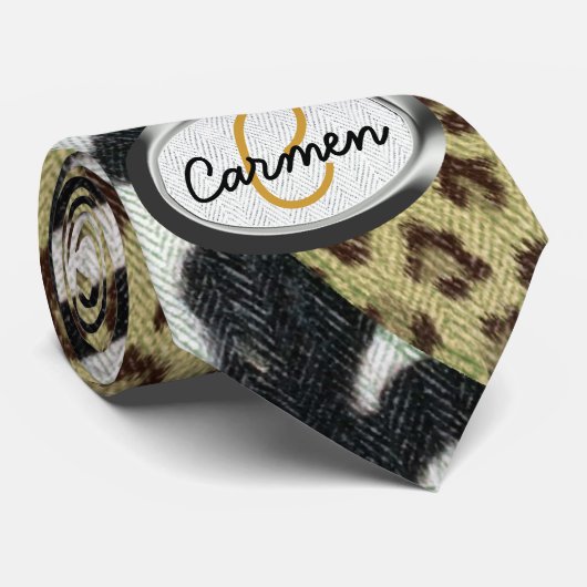 Safarileopard-und Zebra-Druck-Monogramm Krawatte (Gerollt)