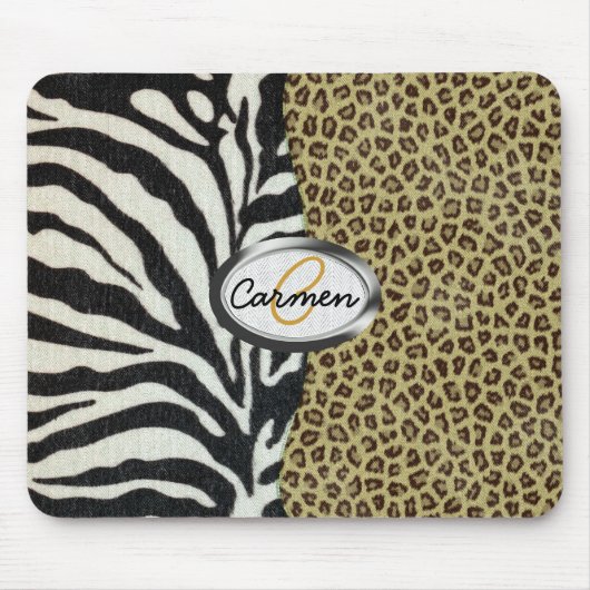 Safarileopard-und Zebra-Druck-Monogramm Mousepad (Vorne)