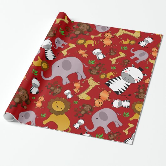 Safaritiere aus Rotdschungel Geschenkpapier (Ungerollt)