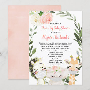 Safaritiere mit Baby-Dusche Rosa Grünpflanzen Einladung