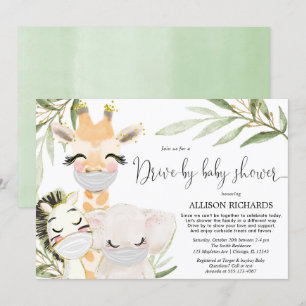 Safaritiere mit Kinderwagen geschlechtsneutral Einladung