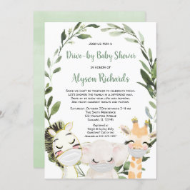 Safaritiere mit Masken auf dem Weg durch Babydusch Einladung