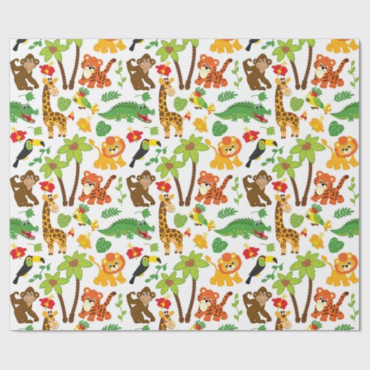 Safaritiere und exotische Pflanze Geschenkpapier (Flach)