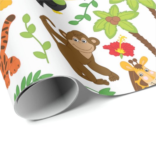 Safaritiere und exotische Pflanze Geschenkpapier (Rolleneckpunkt)