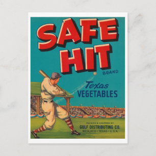 Safe Hit Vintage Kistenetikett - Baseball Postkarte