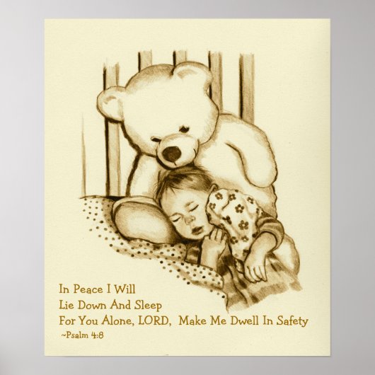 Safe Sleep: Bible Verse: Teddy Bär mit Kind Poster (Vorne)