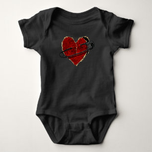 Safety Button Heart Punk Rock Emo Goth Classic Baby Strampler