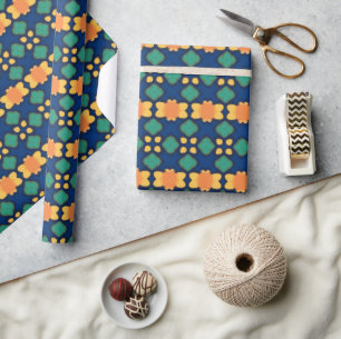 Saffron Bloom Blume Navy Orange und Green Floral Geschenkpapier