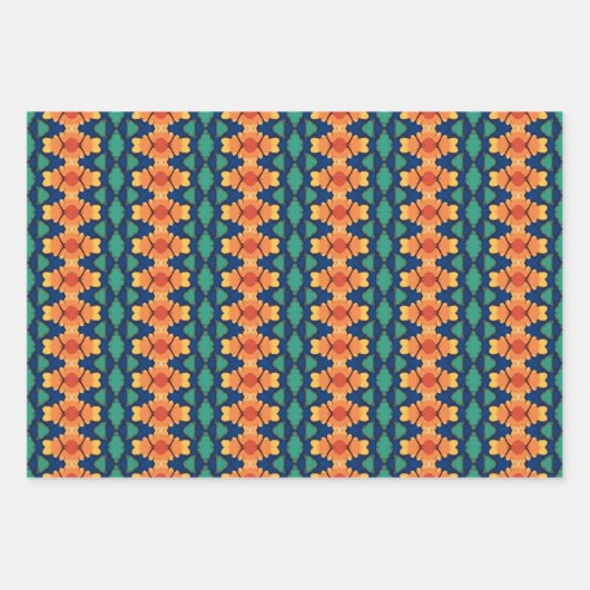 Saffron Bloom Navy Orange und grüne Blumen Geschenkpapier Set (Vorderseite)
