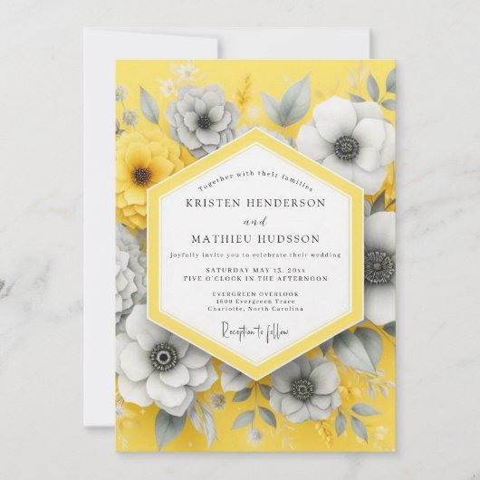Saffron Charcoal Bloom Wedding Einladung (Vorderseite)