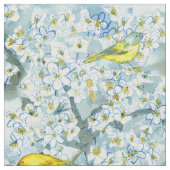 Saffron Finch Warbler Vögel blühende Obstbaum Stoff (Nahaufnahme)