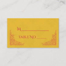 Saffron Pink Peacock Indian Wedding Platzkarten