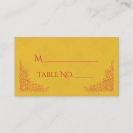 Saffron Pink Peacock Indian Wedding Platzkarten
