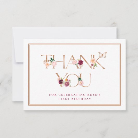 Saffron Rose Gold Butterfly Danke Karte (Vorderseite)
