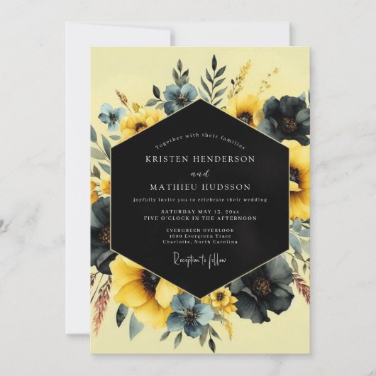 Saffron Slate Moody Flora Wedding Einladung (Vorderseite)