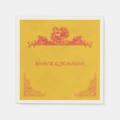 Saffron und Pink Peacock Indian Wedkin Napkin Serviette (Vorderseite)