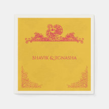 Saffron und Pink Peacock Indian Wedkin Napkin