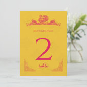 Saffron und Pink Peacock Indische Tischnummer (Stehend Vorderseite)