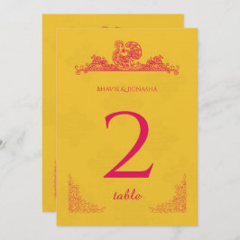 Saffron und Pink Peacock Indische Tischnummer