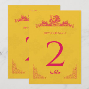 Saffron und Pink Peacock Indische Tischnummer