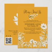 Saffron Yellow, Daisy Floral Wedding QR Code Begleitkarte (Vorne/Hinten)
