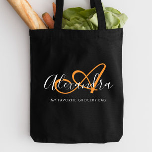 Safran Orange Skript Monogramm Halloween Tasche