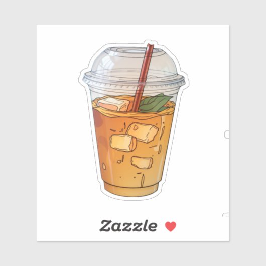 Saft mit Eis in einer Plastiktasse Aufkleber (Blatt)