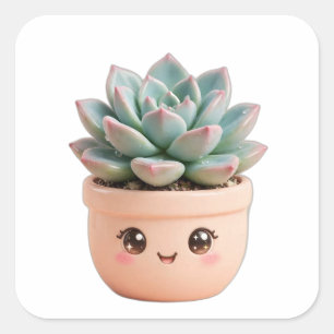 Saftige Kawaii-Innenpflanzen-Aufkleber Quadratischer Aufkleber