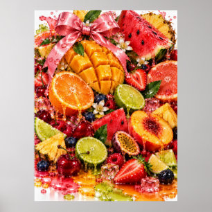 Saftige Obstwandkunst Maximalistischer Küchendek Poster