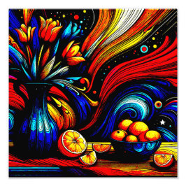 saftige Orangen neben einer schönen Vase Fotodruck