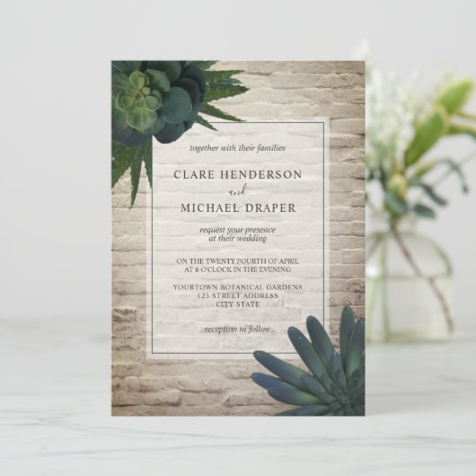 Saftige weiße Ziegelstein-Hochzeits-Einladung Einladung (Stehend Vorderseite)